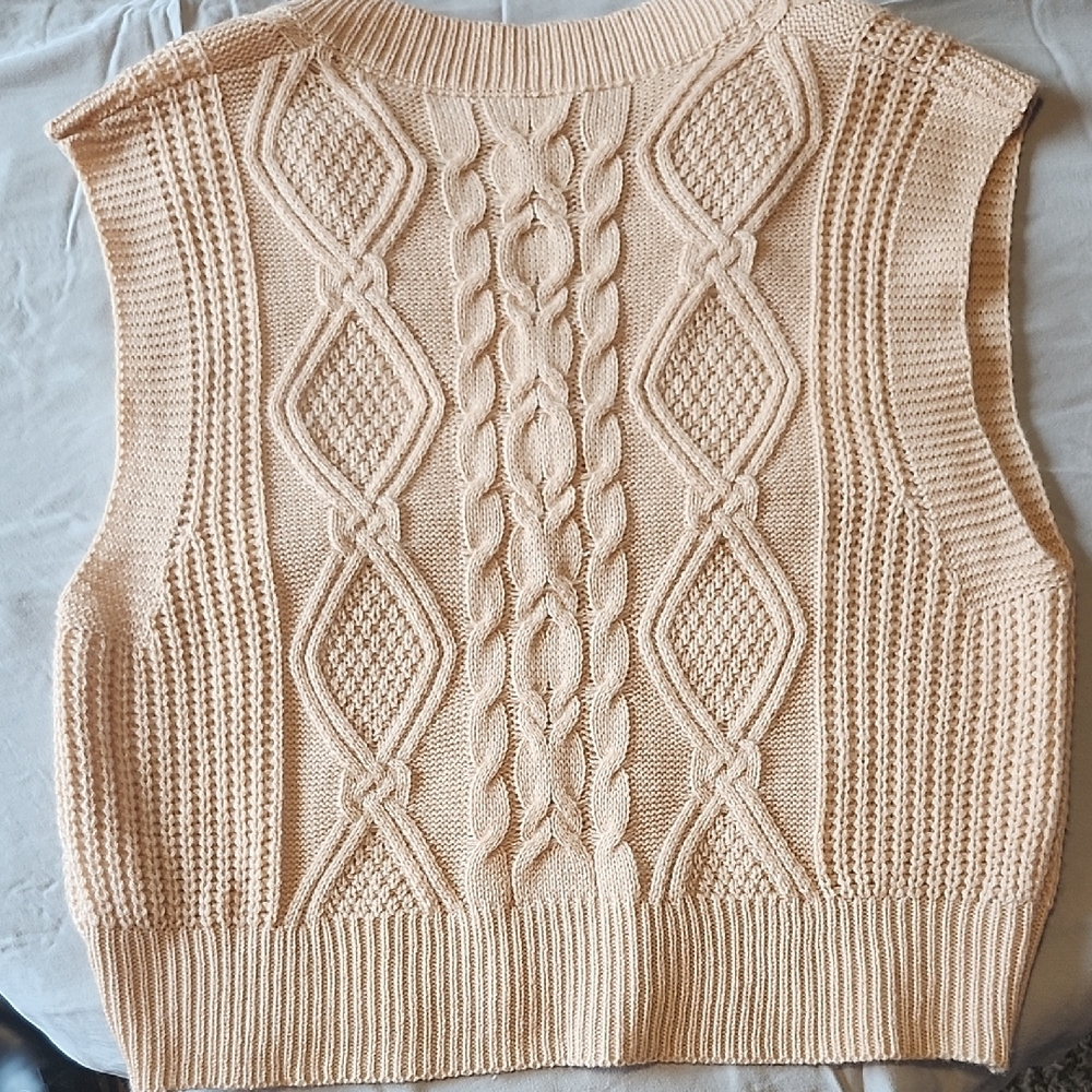 Beige Cable Knit Sweater Vest - Picture 2 of 2